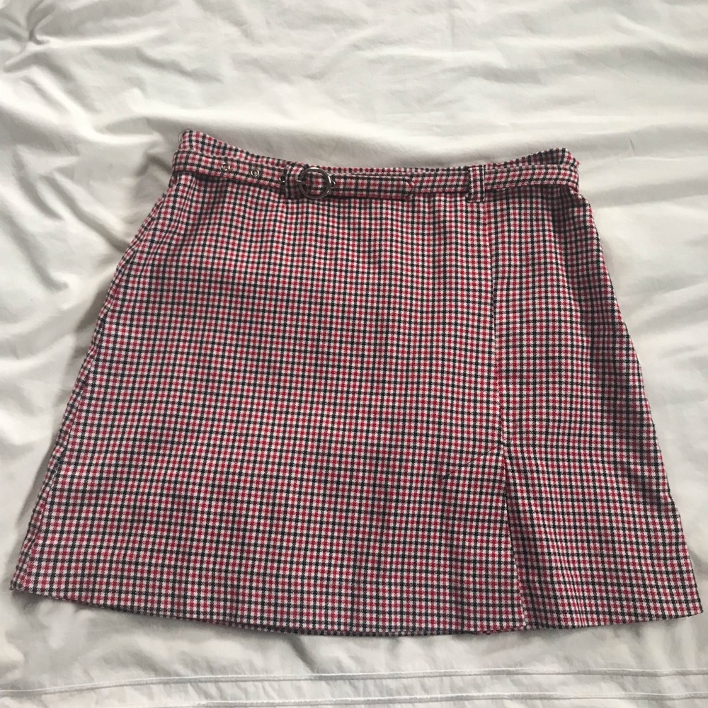 90s vintage red plaid skirt w/ matching belt